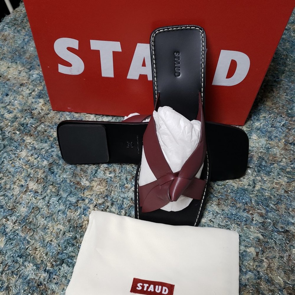NIB STAUD Lei Leather Flip Flop Sandals Bordeaux - Picture 2 of 5